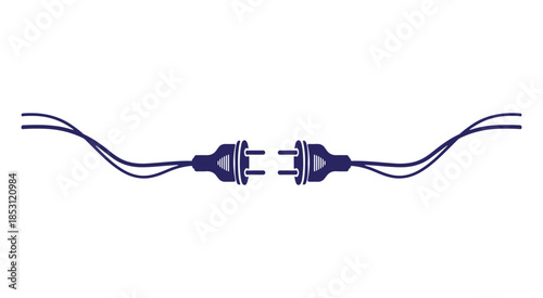 A minimalist vector illustration of an electric plug and socket about to connect on a white background