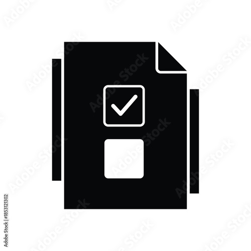 Stylized Black and White Document with Checkmark and Box Symbols for Graphic Design