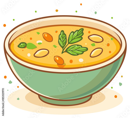 Delicious soup bowl garnished with parsley and beans warm and inviting