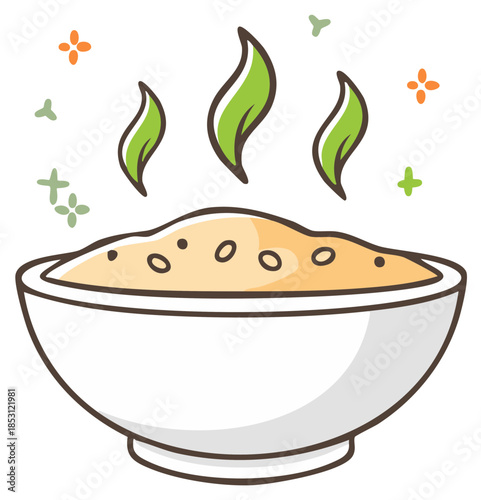 Delicious Hot Porridge or Oatmeal in a Bowl with Steam Rising