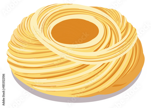 Illustration of a nest of uncooked angel hair pasta ready for traditional Italian meals