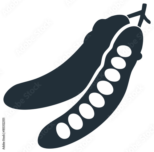 Simple graphic design featuring two pea pods one opened revealing fresh green seeds