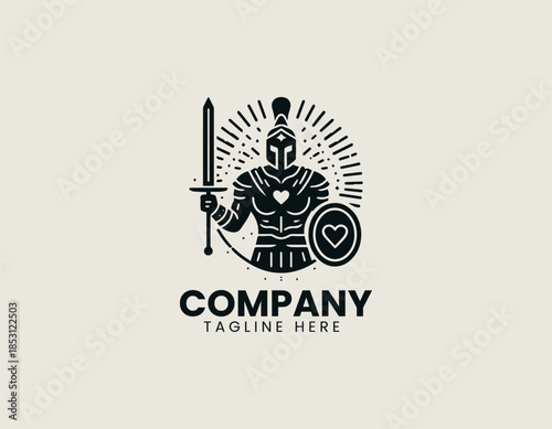 Warrior of love character symbolizes strength compassion and harmony in a meaningful black vector logo illustration