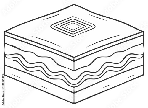 Hand-drawn Illustration of Diamond-Patterned Square Baklava Pastry Dessert