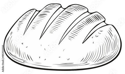 Hand Drawn Loaf of Bread Illustration Showing Incisions and Lines Vector Art Isolated