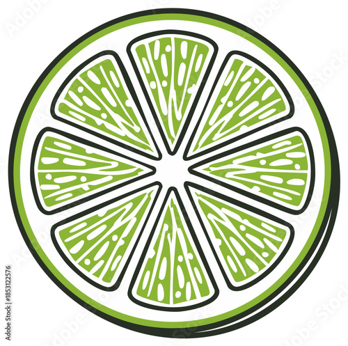 Green Lime Slice Vector Illustration with Segmented Design and Fresh Citrus Aroma for Recipes and Summer Cocktails