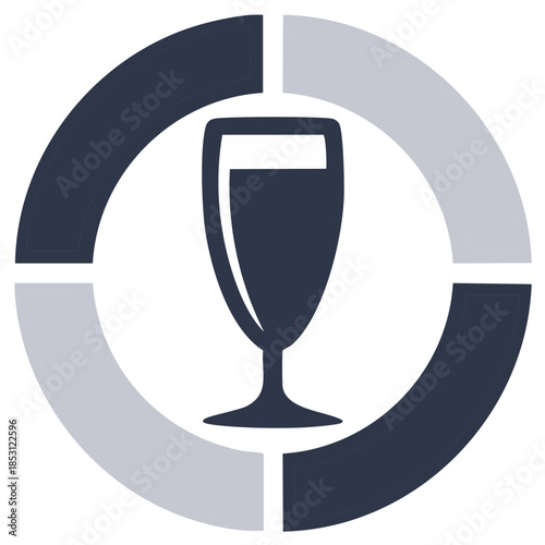 Dark Silhouette of a Wine Glass Inside a Circular Segmented Graphic