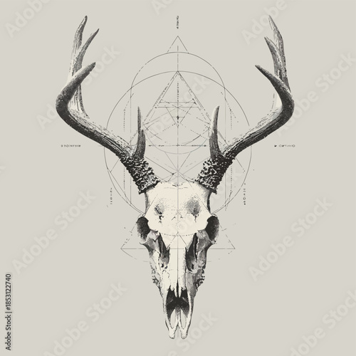 Deer skull with antlers and geometric design a vintage gothic style illustration for tattoo and print art vector illustration