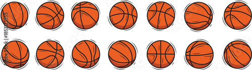Set of basketball icons in outline, fill and color. Basketball icons set in different styles- stroke, outline, black, fill and orange color isolated on white background