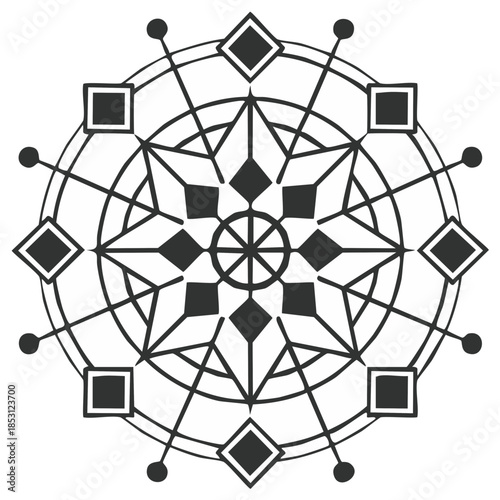 Symmetrical Abstract Geometric Mandala Symbol with Star and Diamond Shapes