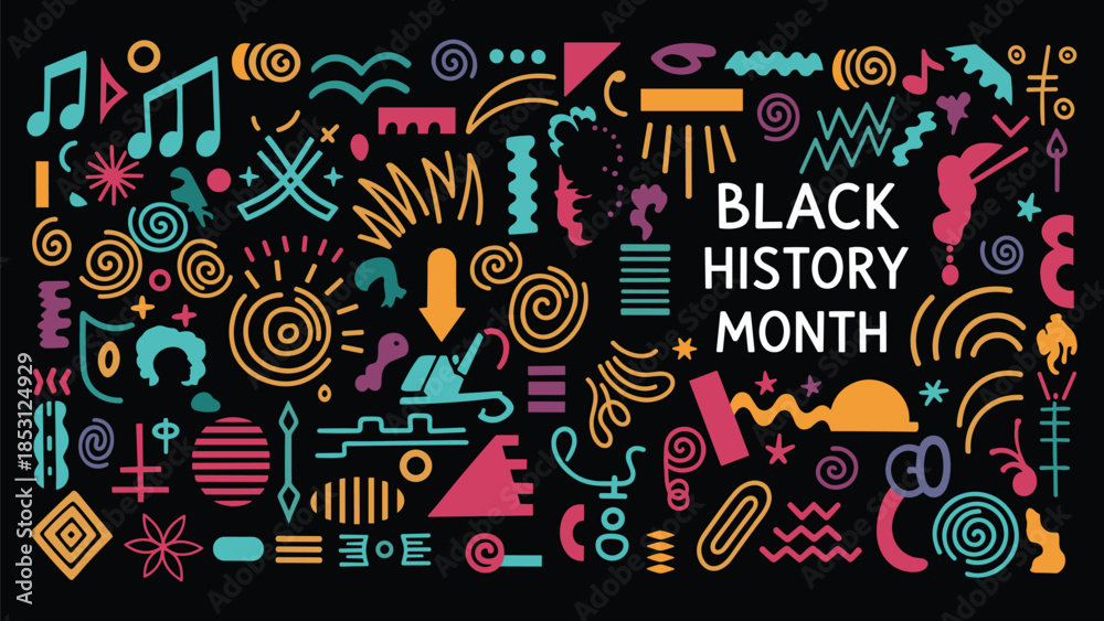 Fototapeta premium Black History Month Abstract Pattern Set – Modern African Culture Line Art