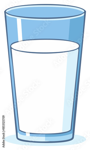 Cartoon glass filled with white liquid, isolated illustration.