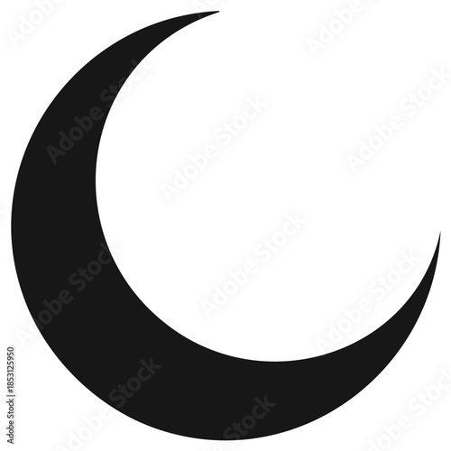 Black crescent moon symbol isolated on white background