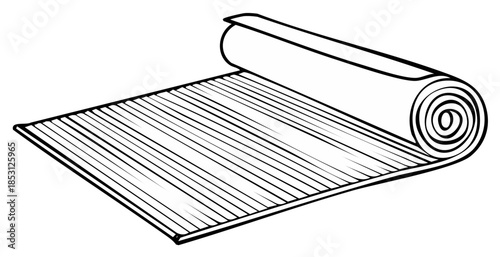 Vector Illustration of a Rolled Up Yoga Mat or Sleeping Mat in Simple Line Art Style