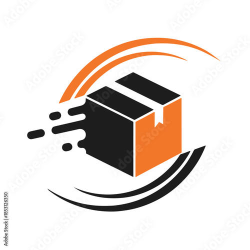 Orange and black abstract cube with dynamic lines and splashes