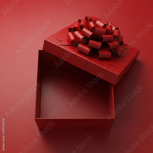 Open red gift box with bow