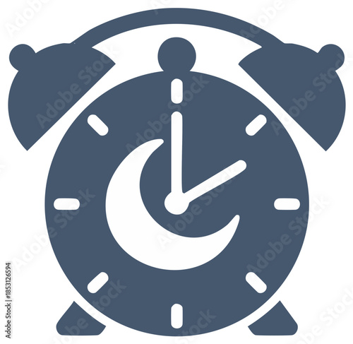 Stylized Clock with Moon and Hands in the Midnight