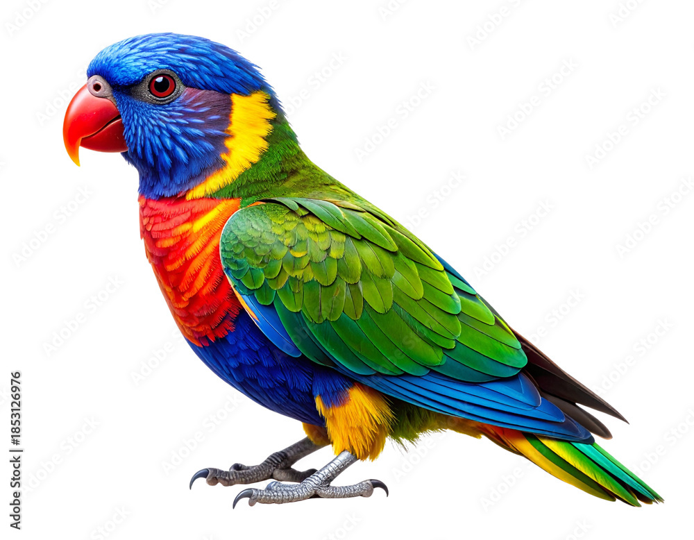 Fototapeta premium Vibrant Tropical Bird Isolated on Transparent Background, Exotic Wildlife Cutout