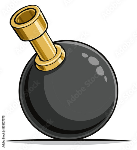 Cartoon black bomb with golden fuse ready to explode for danger concept
