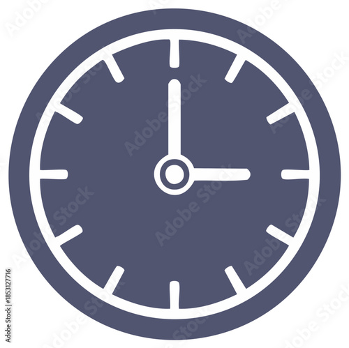 Classic analog clock face showing three oclock isolated on white