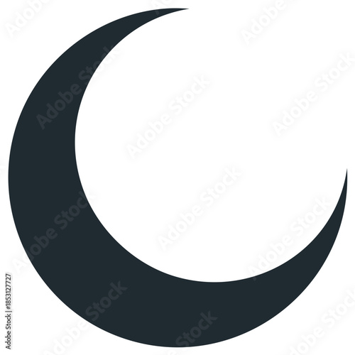 Simple Dark Crescent Moon Symbol Isolated on White Background