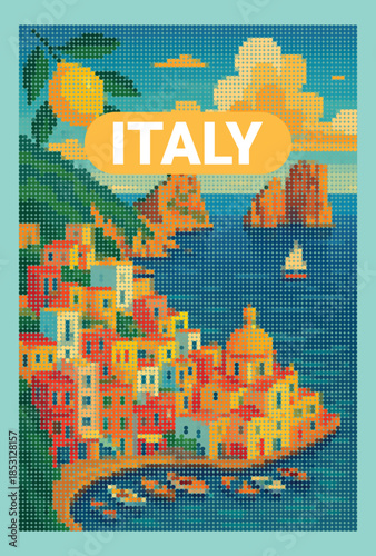 Italy Travel Destination Halftone Poster Digital Illustration