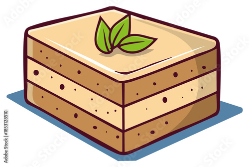 Delicious layered tiramisu cake with mint garnish vector illustration