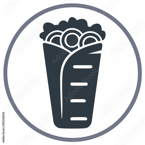 Icon of a wrapped shawarma or kebab in a circle, isolated on a white background.