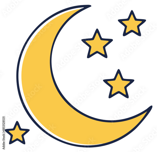 Crescent moon and stars illustration, night sky, celestial objects