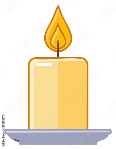 Burning Candle Flame Vector Illustration on Metal Plate for Home Decor or Religious Icon