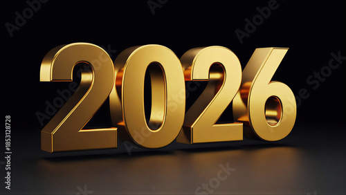 Year 2026 in Gold: Captivating the forward-thinking nature of time, 2026 glistens in a rich golden hue against a dark backdrop.