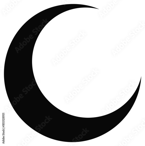Black Crescent Moon Symbol on White Background