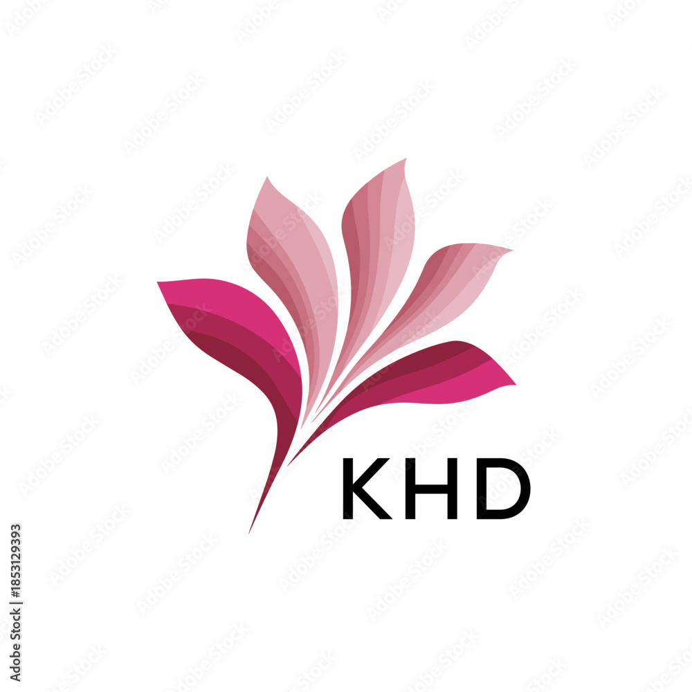 Obraz premium Modern Pink Leaf Logo Vector, KHD Later Logo, Gradient Petal Logo Concept, Creative Minimal Nature Logo, floral, abstract, logo, leaf, petal, pink, gradient, 