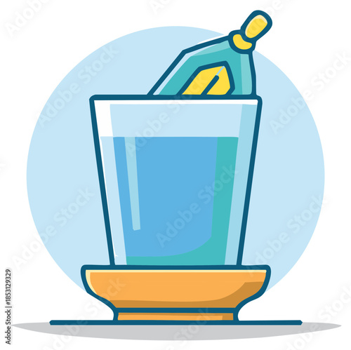 Glass of Blue Liquid with Tea Bag on Stand Illustration Design Concept