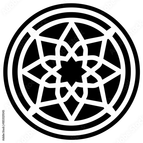 Geometric Star Pattern Illustration in Black and White with Intricate Interlocking Lines