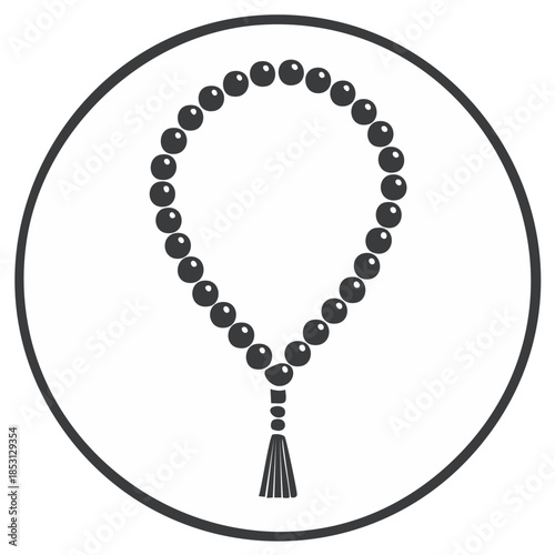 Religious prayer beads tasbih icon symbol for spiritual meditation or Islamic faith