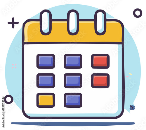 Cute cartoon calendar with colorful days and simple icons for planning and scheduling