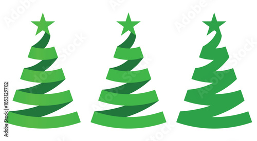 set of Christmas tree spiral ribbon decoration illustration of a green decorated ribbon and star