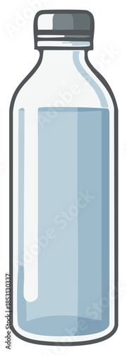 Capped glass water bottle filled to the brim, clean drinking water, liquid