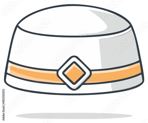 Muslim prayer cap icon with orange band and decoration flat design religion islamic