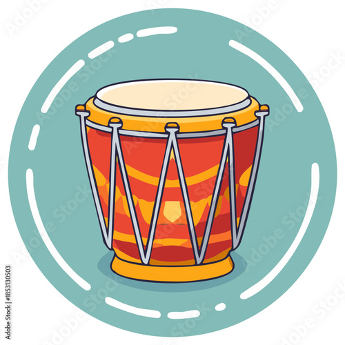 Vibrant conga drum musical instrument cartoon illustration with colorful patterns