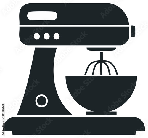 Stand mixer icon, baking equipment, kitchen appliance silhouette, cake preparation tool, cooking supplies