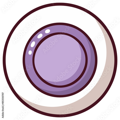 Stylized cartoon eye graphic in violet and white with outer ring design