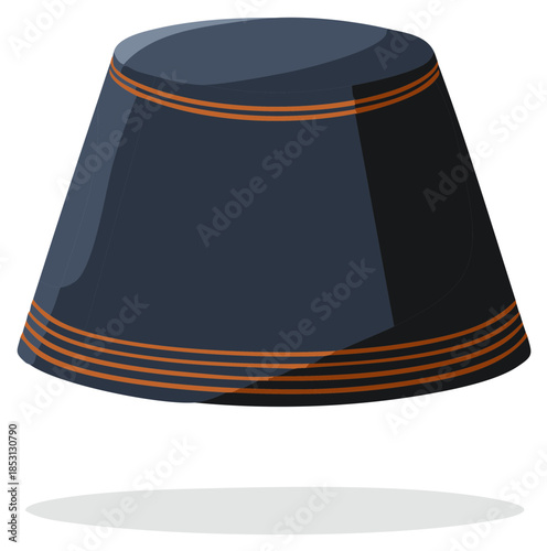Dark blue traditional hat with orange striped bands, iconic cultural headwear illustration