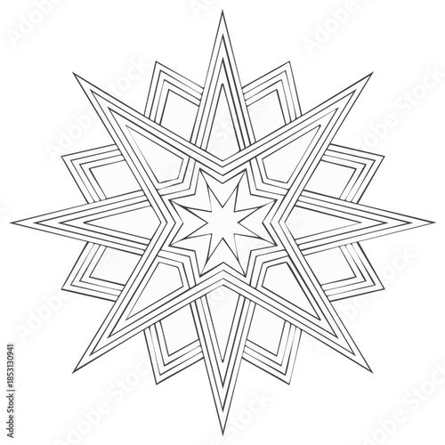 Intricate Geometric Layered Star Design Abstract Symmetrical Pattern Outline Illustration