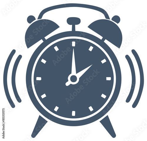 Retro alarm clock illustration with bells and time displayed at a specific time, on white background