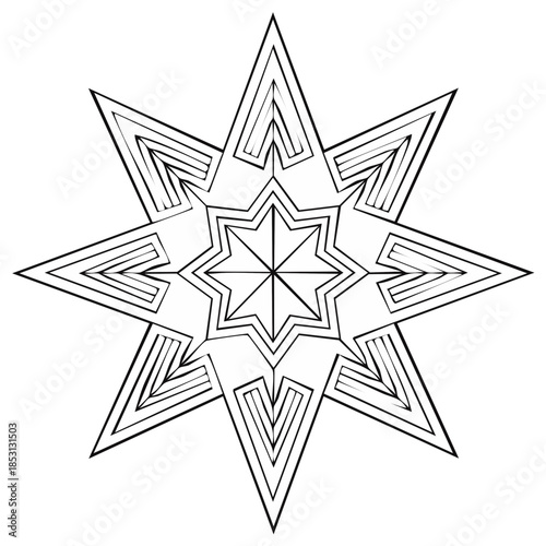 Intricate Geometric Eight Pointed Star Mandala Line Art Design