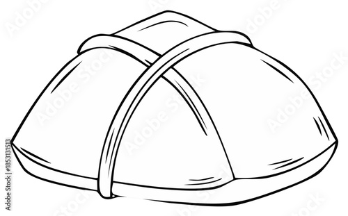 Stylized illustration of a traditional Asian rice dumpling or zongzi tied with crisscross ribbons