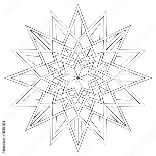 Geometric Star Outline: Complex Shape with Multiple Points and Sharp Edges