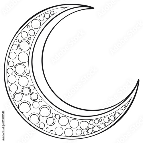 Decorative Crescent Moon Illustration with Circular Patterns